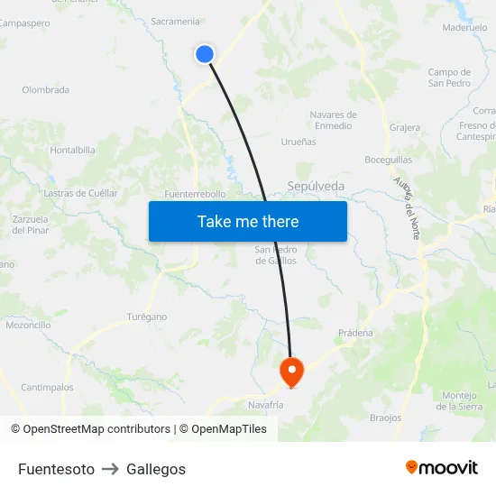 Fuentesoto to Gallegos map