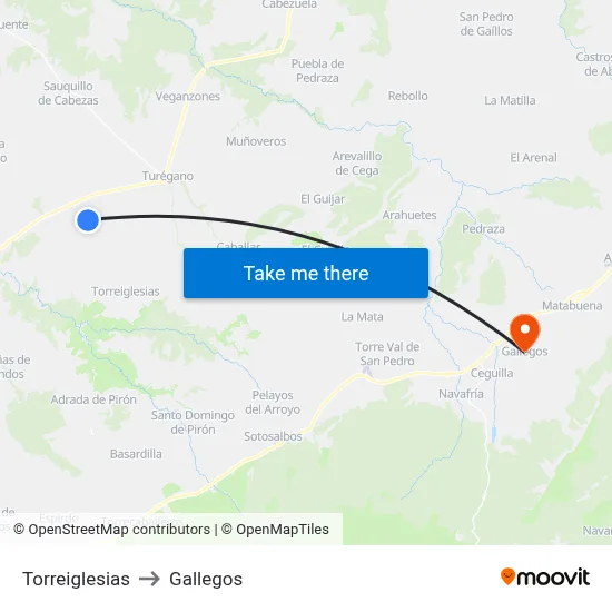 Torreiglesias to Gallegos map