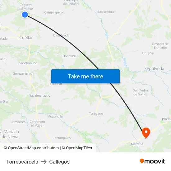 Torrescárcela to Gallegos map