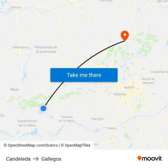Candeleda to Gallegos map