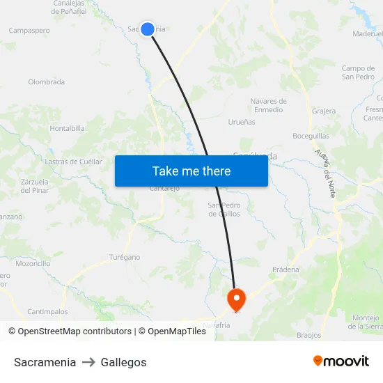 Sacramenia to Gallegos map