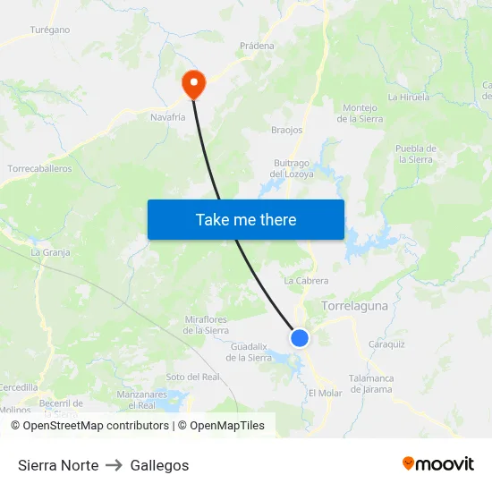 Sierra Norte to Gallegos map