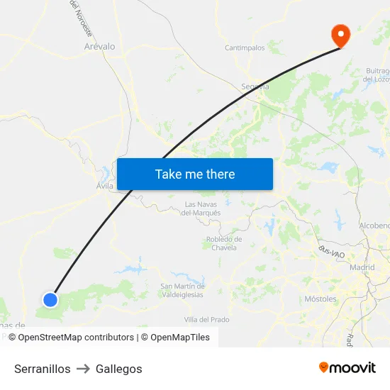 Serranillos to Gallegos map
