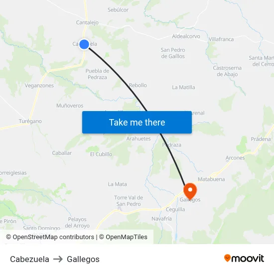 Cabezuela to Gallegos map