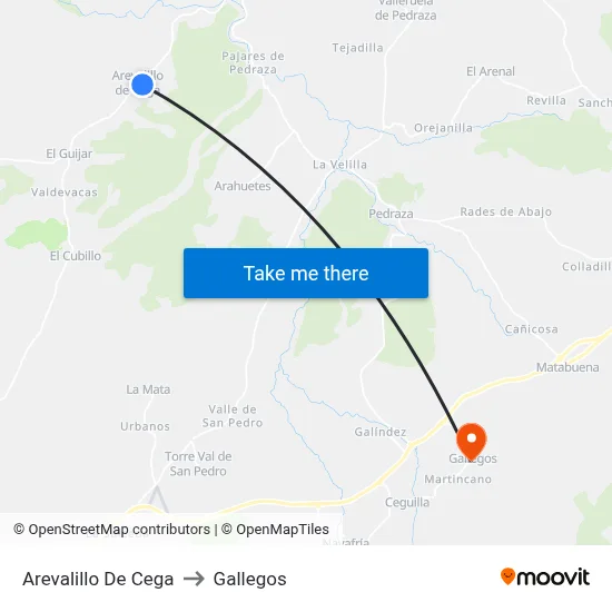 Arevalillo De Cega to Gallegos map