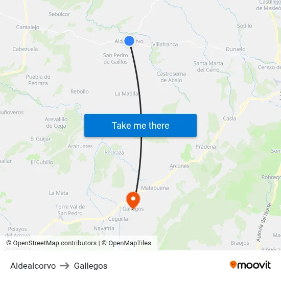 Aldealcorvo to Gallegos map
