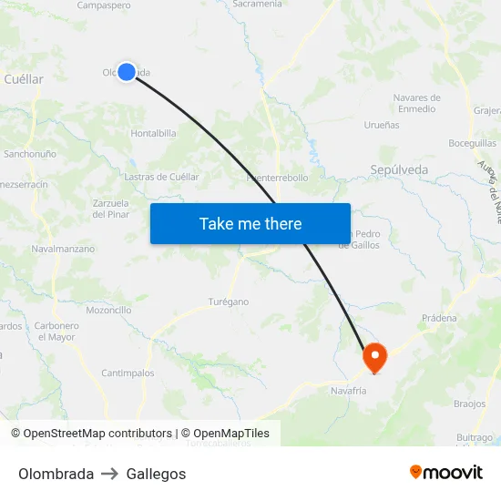 Olombrada to Gallegos map