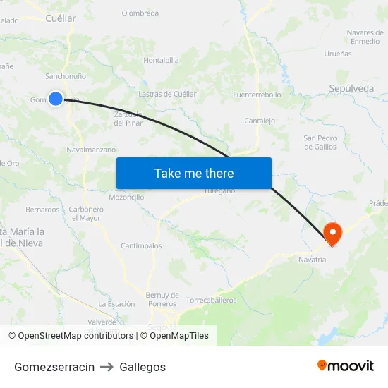 Gomezserracín to Gallegos map
