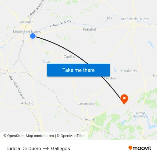 Tudela De Duero to Gallegos map