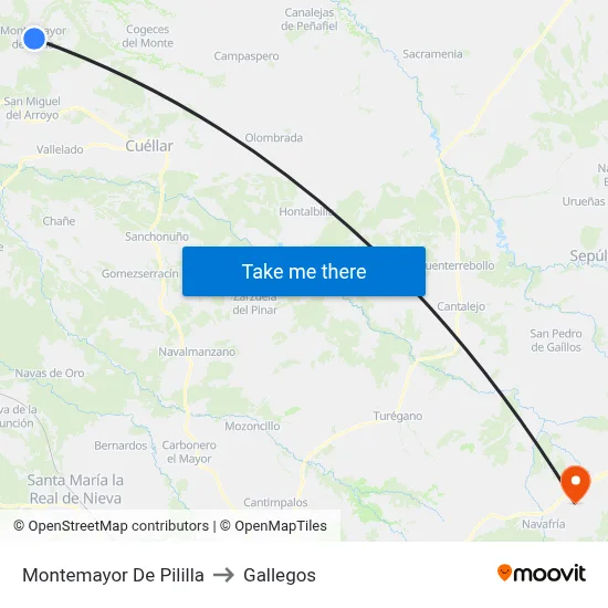 Montemayor De Pililla to Gallegos map