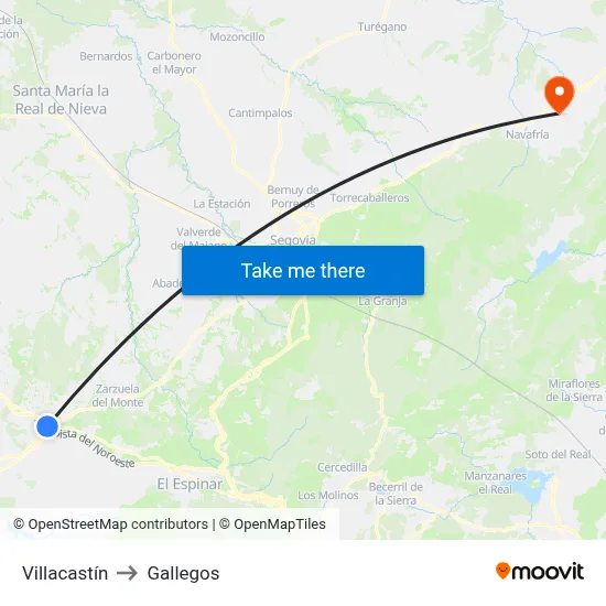 Villacastín to Gallegos map