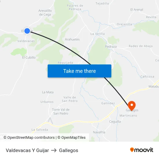 Valdevacas Y Guijar to Gallegos map