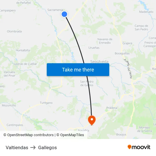 Valtiendas to Gallegos map