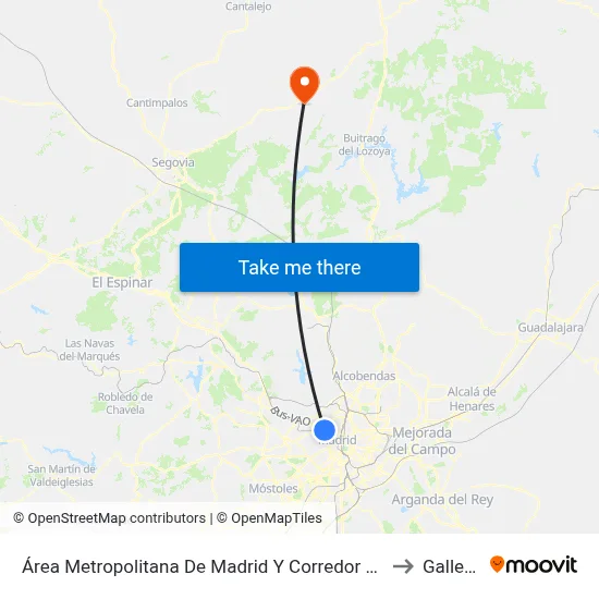 Área Metropolitana De Madrid Y Corredor Del Henares to Gallegos map