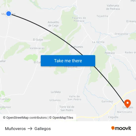 Muñoveros to Gallegos map