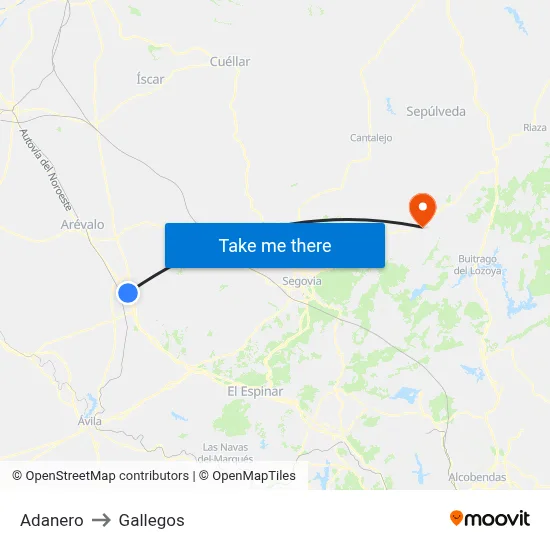 Adanero to Gallegos map