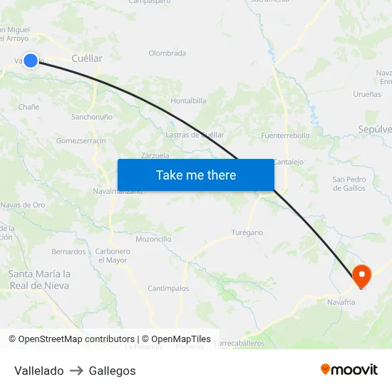 Vallelado to Gallegos map