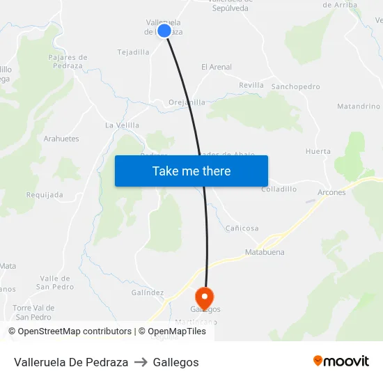 Valleruela De Pedraza to Gallegos map