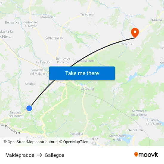 Valdeprados to Gallegos map