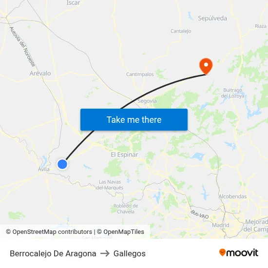 Berrocalejo De Aragona to Gallegos map