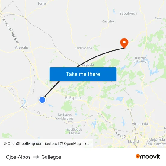 Ojos-Albos to Gallegos map