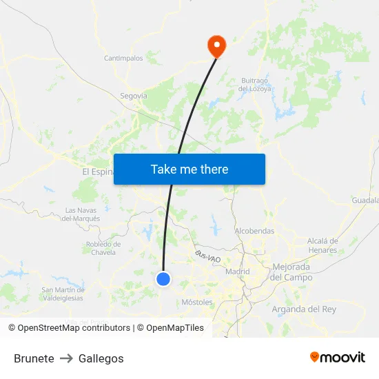 Brunete to Gallegos map