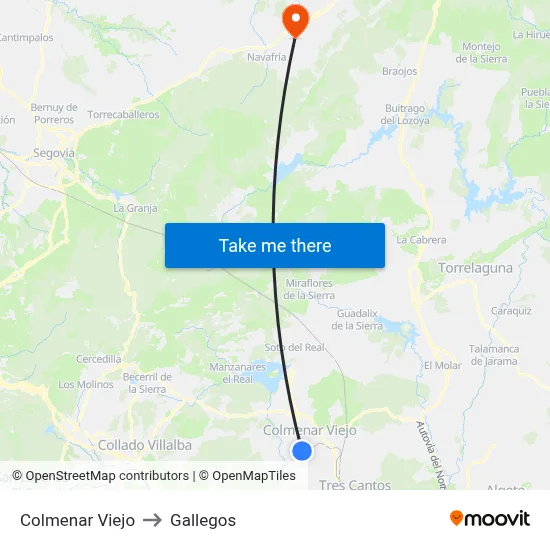 Colmenar Viejo to Gallegos map