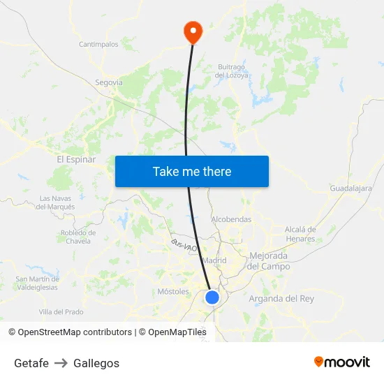 Getafe to Gallegos map