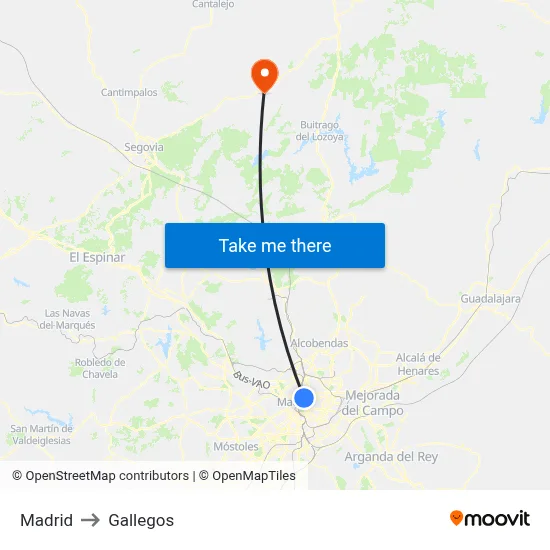 Madrid to Gallegos map