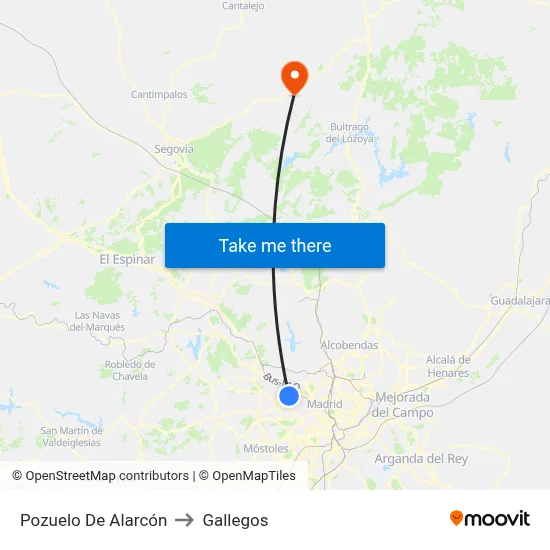 Pozuelo De Alarcón to Gallegos map