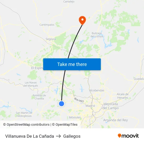 Villanueva De La Cañada to Gallegos map
