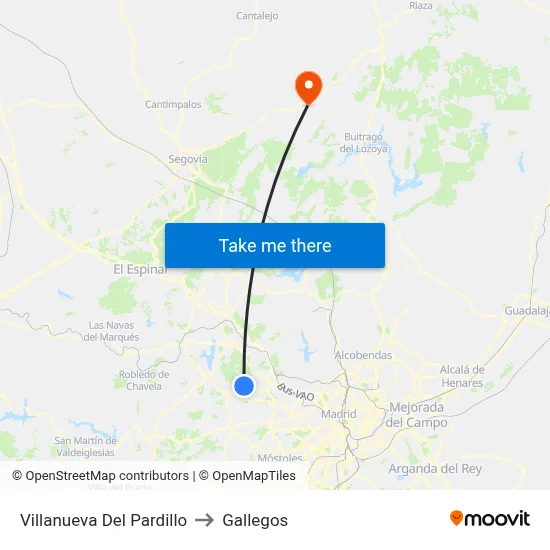 Villanueva Del Pardillo to Gallegos map