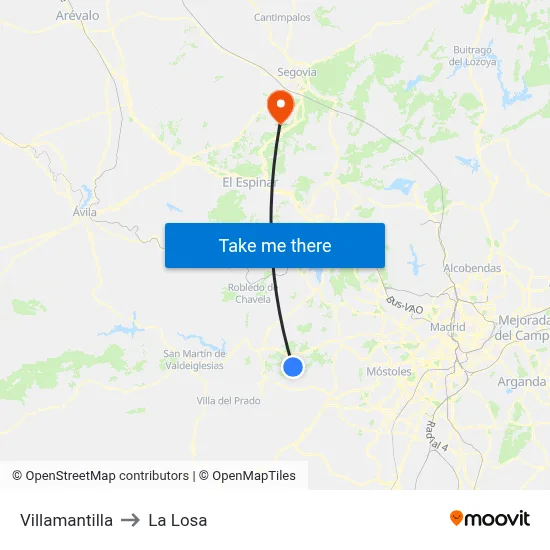 Villamantilla to La Losa map