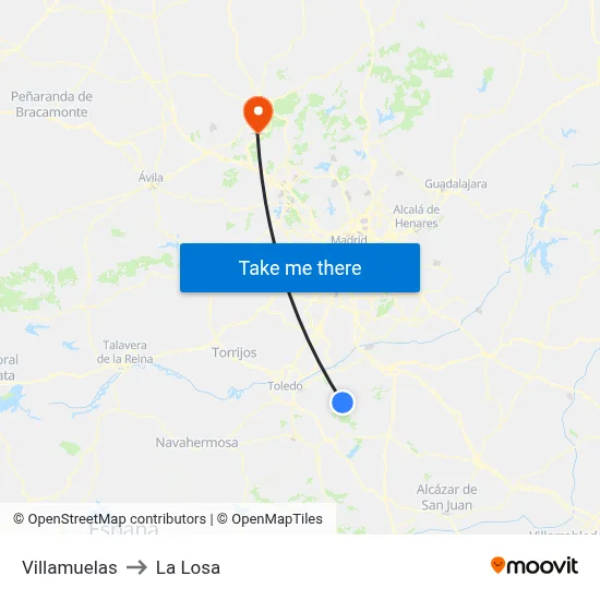 Villamuelas to La Losa map