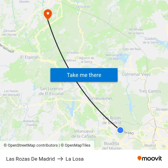 Las Rozas De Madrid to La Losa map
