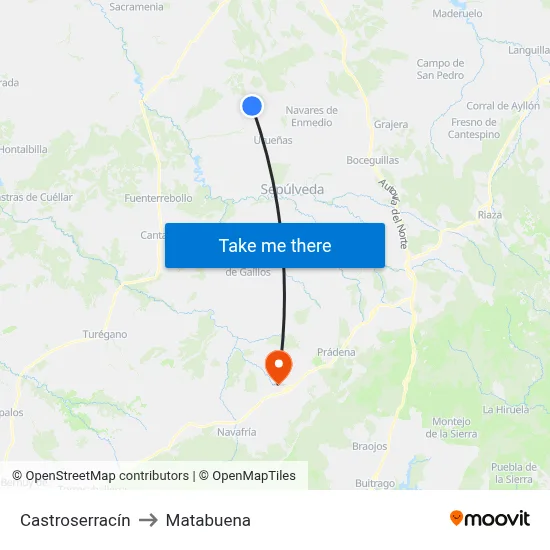 Castroserracín to Matabuena map