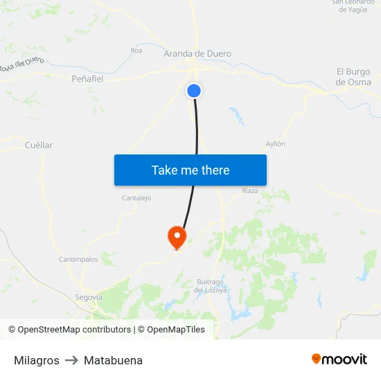 Milagros to Matabuena map