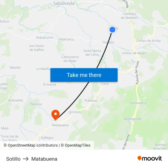 Sotillo to Matabuena map