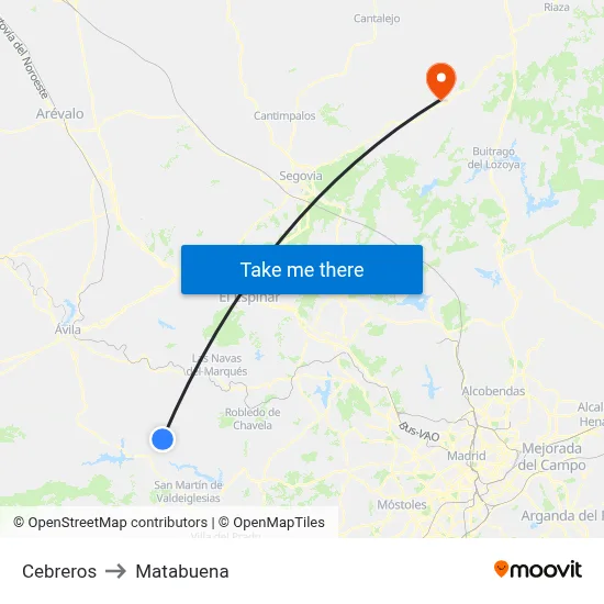 Cebreros to Matabuena map
