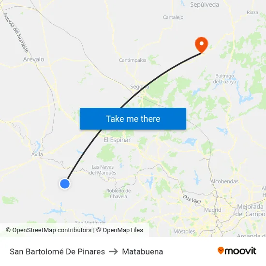 San Bartolomé De Pinares to Matabuena map
