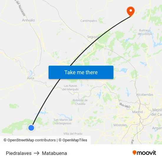 Piedralaves to Matabuena map