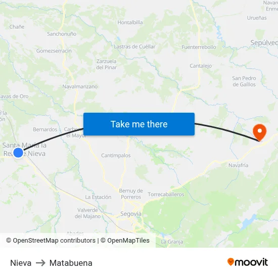 Nieva to Matabuena map
