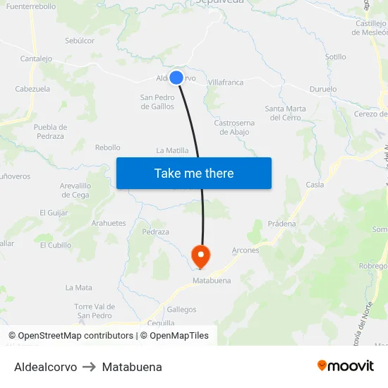 Aldealcorvo to Matabuena map