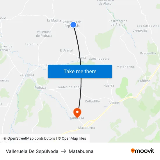Valleruela De Sepúlveda to Matabuena map