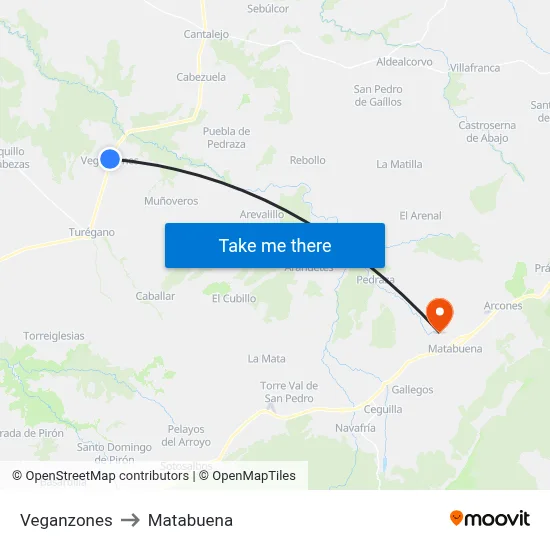 Veganzones to Matabuena map