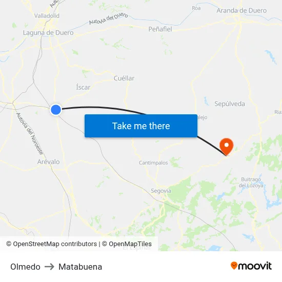 Olmedo to Matabuena map
