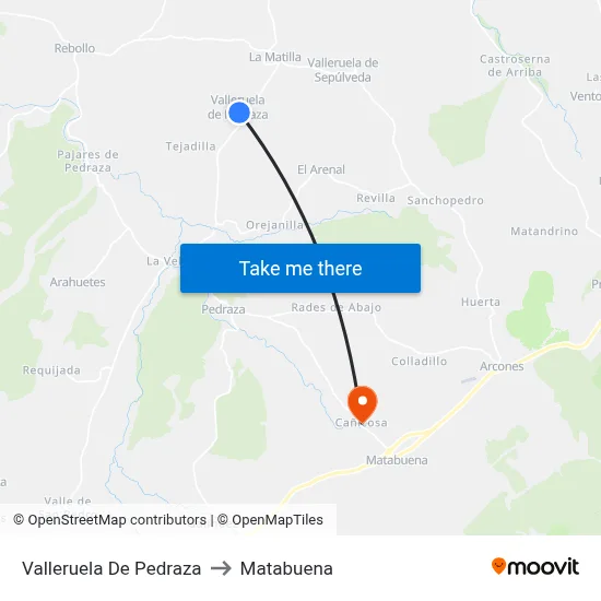 Valleruela De Pedraza to Matabuena map
