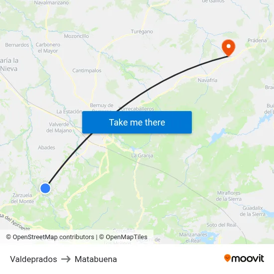 Valdeprados to Matabuena map