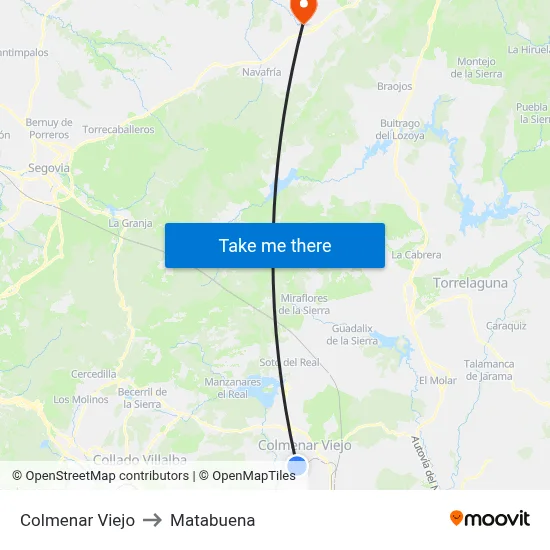 Colmenar Viejo to Matabuena map
