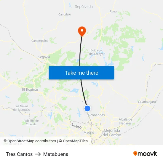 Tres Cantos to Matabuena map